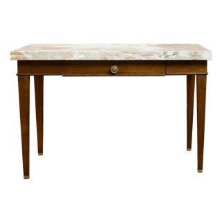French 19th Century Walnut Table with Marble Top, Single Drawer and Tapered Legs For Sale