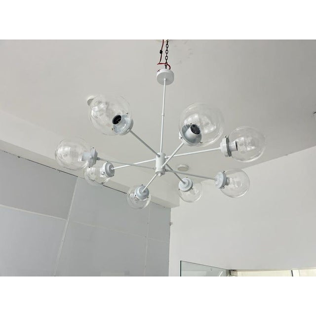 White Sputnik Chandelier, Clear Glass Globe Pendant Light, 8-Light Minimalist Ceiling Fixture For Sale - Image 6 of 10