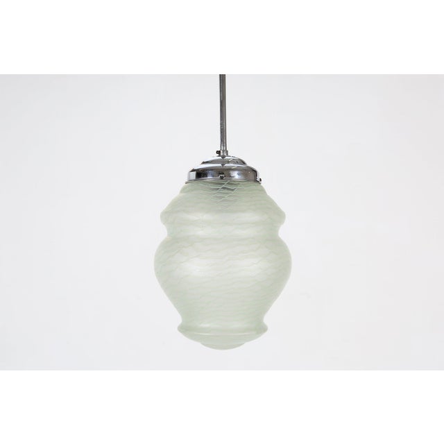 Art Deco French Pendant Lamp with Green Glass Shade, 1940 For Sale - Image 10 of 10