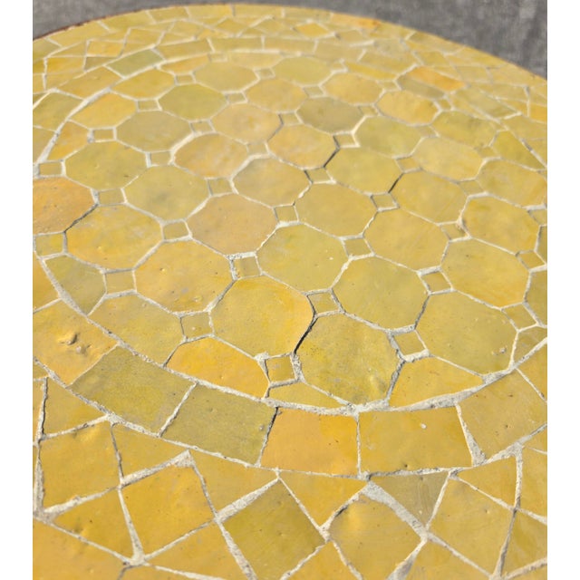 16" Mini Moroccan Mosaic Accent Table – Yellow Tile Top For Sale In Orlando - Image 6 of 6