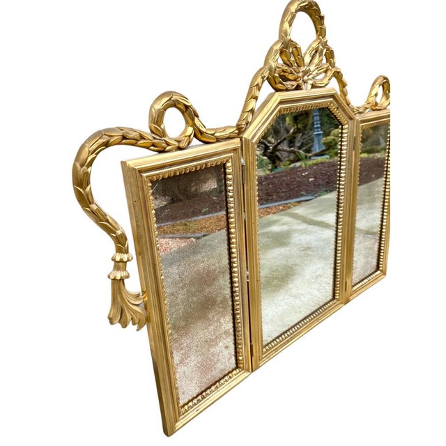 Triptych-Shaped Mirror in Gilded Wood and Carved with a Fris, 1920s For Sale - Image 4 of 11