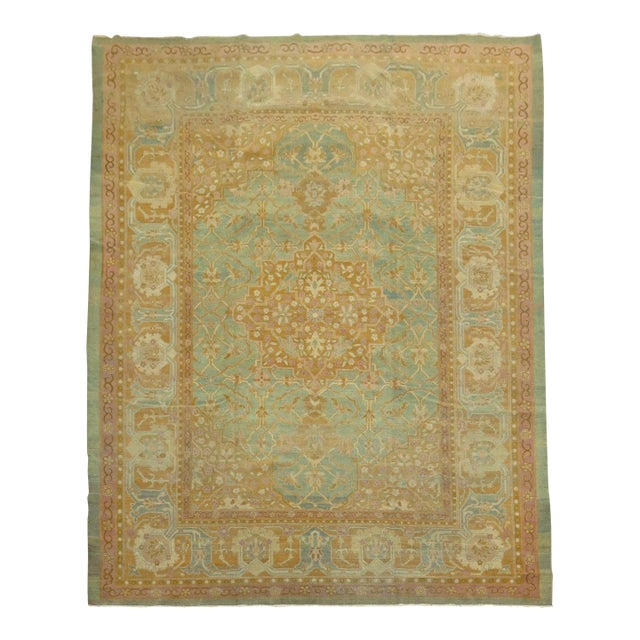 Turquoise Pink Antique Indian Amritsar Room Rug For Sale