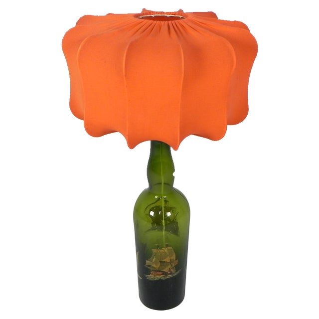 Wine Bottle Table Lamp with Fabric Shade, 1970s For Sale