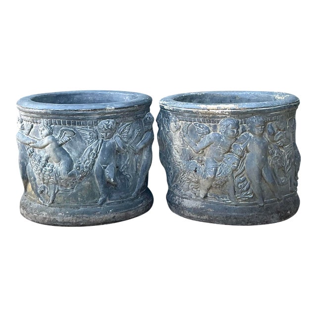 Vintage Cast Concrete Putti Cherub Planters For Sale