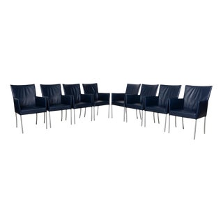 Arc-E Leather Blue Dining Room Chairs, Set of 8 For Sale