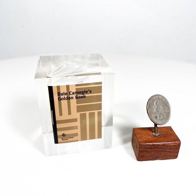 Transparent 1980s Dale Carnegie Lucite Paperweight Encased Golden Book For Sale - Image 8 of 9