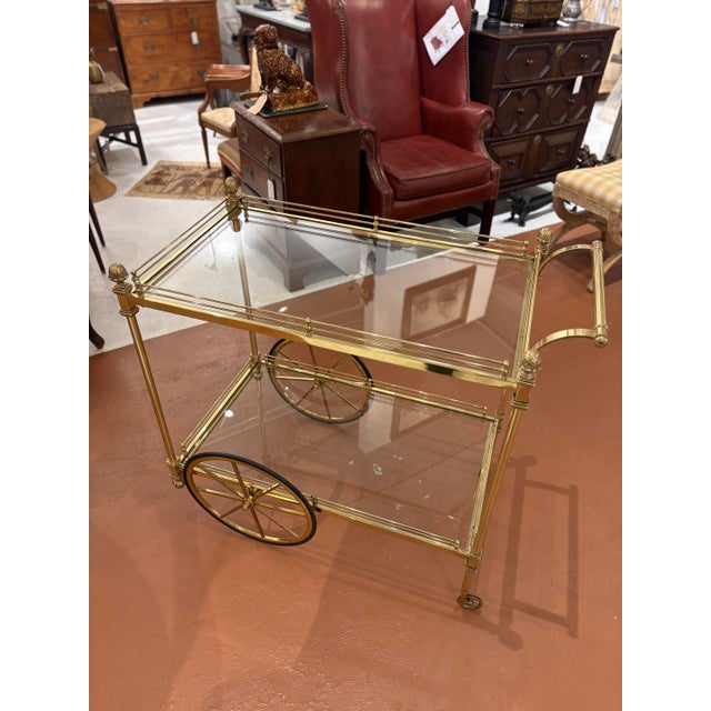 Classical style mid century Italian Bar Cart attributed to Lacca Cesare Heavy gage brass. circa 1970’s