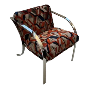 Weiman Warren Lloyd Mid Century Modern Cantilever Chrome Chair with Geometric Velvet Upholstery, 1970s