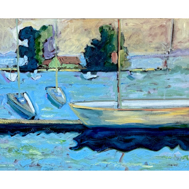 Large California Landscape Boat Harbor Hartman For Sale