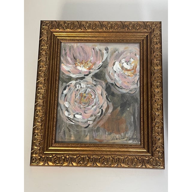 1960s Pair of Dark Abstract Floral Pink Peonies Paintings Signed and Framed For Sale In Miami - Image 6 of 7