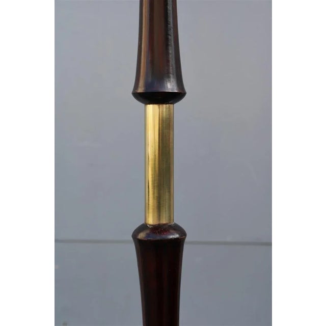 Italian Mahogany and Brass Pedestal Floor Lamp, 1950s For Sale - Image 4 of 11