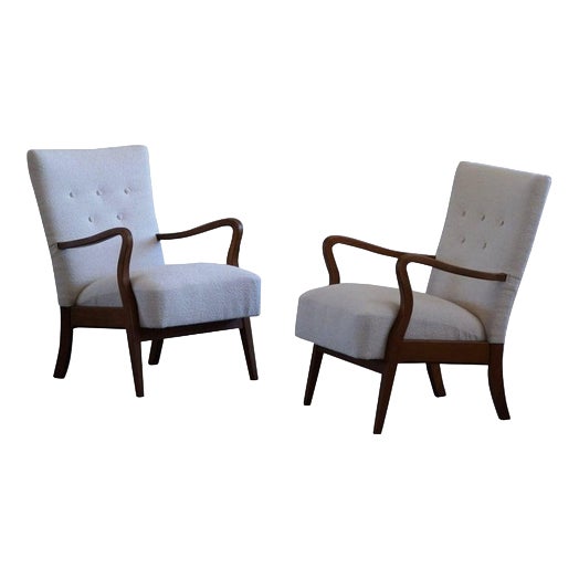 Set of Mid-Century Modern Danish Lounge Chairs in Bouclé & Beech, 1960s For Sale