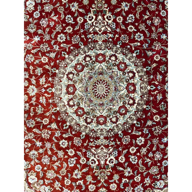 Pure silk pile genuine hand made exceptionally fine Persian silk Qum. Signed by a master weaver.