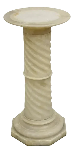 Antique Italian Classical Alabaster Marble Spiral Column Short Pedestal