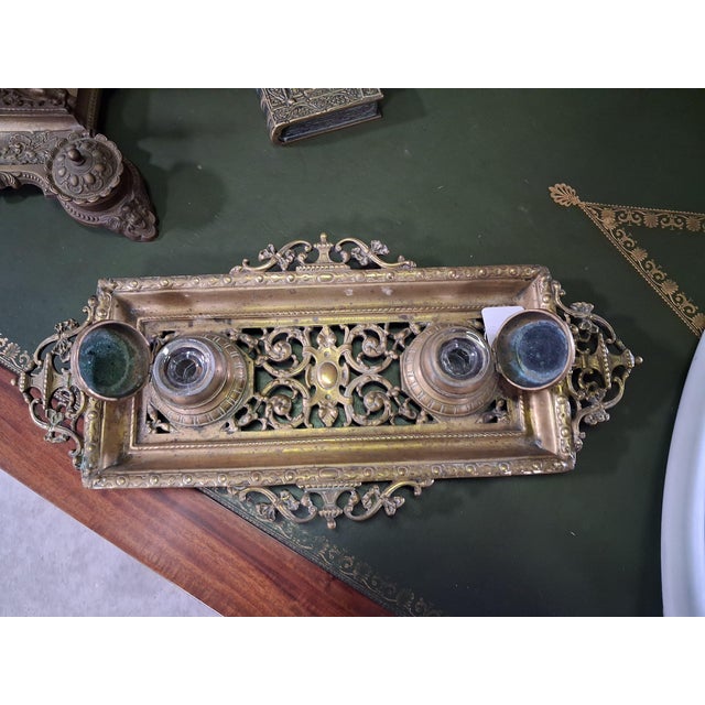 Metal Neo-Renaissance Bronze Desk Inkwell with Openwork Decoration, 19th Century For Sale - Image 7 of 12