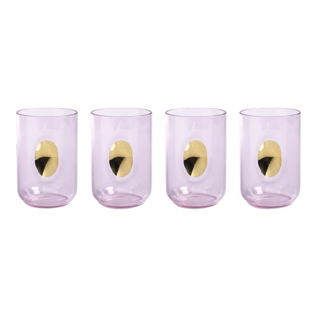 Ambrosi Tumblers with Gold Accent, Set of 4, Pink For Sale