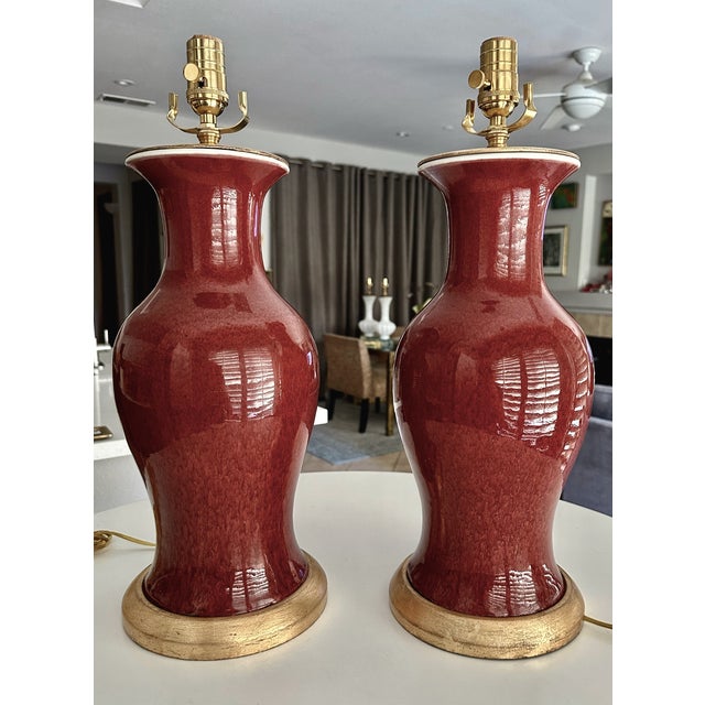 Pair 19th Century Chinese Flambe Oxblood Porcelain Table Lamps For Sale - Image 17 of 18
