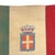 This antique Italian flag is made from a thin cotton cloth, with sewn panels and printed emblem visible on both sides....