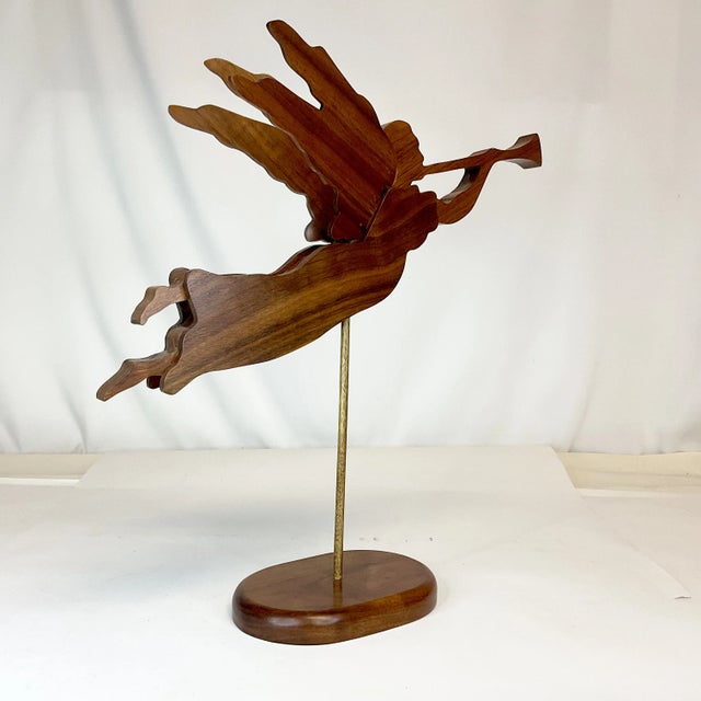 Mid-Century Americana Folk Art Mahogany Christmas Angel Sculpture. For Sale - Image 11 of 12