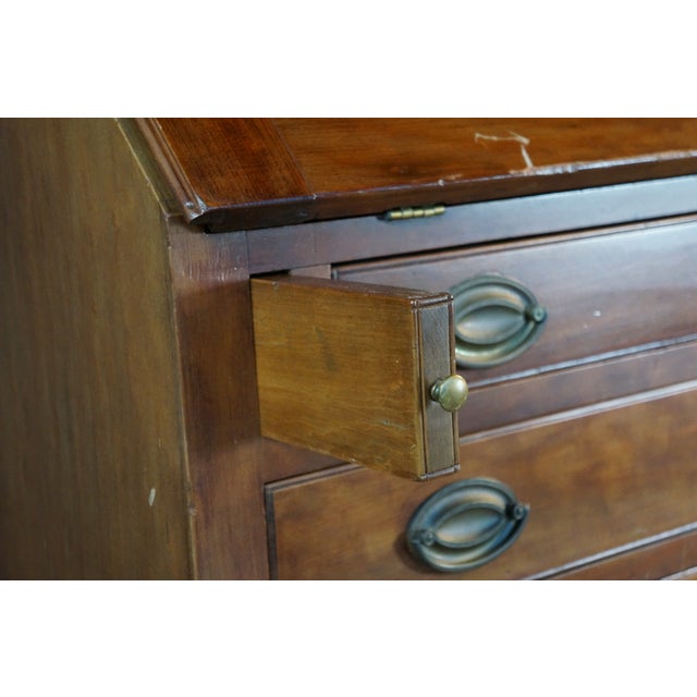 Wood Antique American Federal Hepplewhite Mahogany Slant Drop Front Secretary Desk For Sale - Image 7 of 18