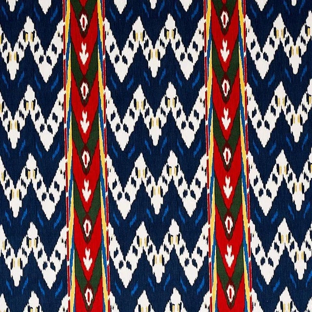 Sample- Schumacher Samar Ikat Velvet Fabric in Blue For Sale