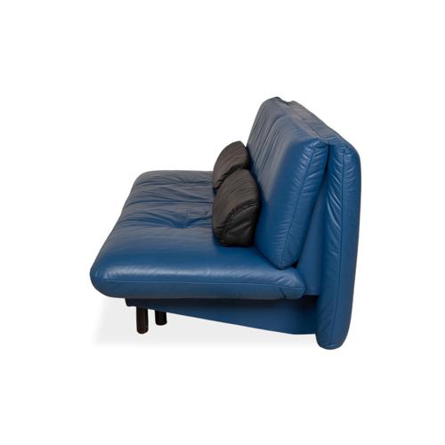 Blue Blue Leather Quint Two-Seater Sofa Bed with Manual Function from Brühl For Sale - Image 8 of 9