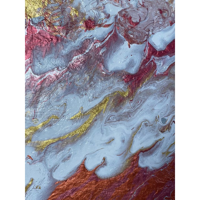 1970s Abstract Painting on Canvas Three Shades of Gold Framed For Sale - Image 5 of 5
