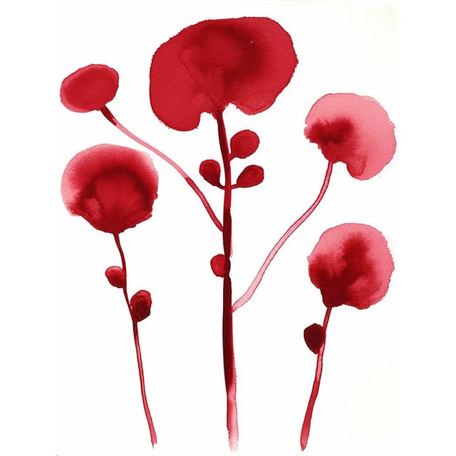 Contemporary Set of 6 - 15" by 19.9" White Wood or Natural Wood Framed Original Botanical Watercolor Flower Prints Installation in the Style of Louise Bourgeois For Sale - Image 3 of 8