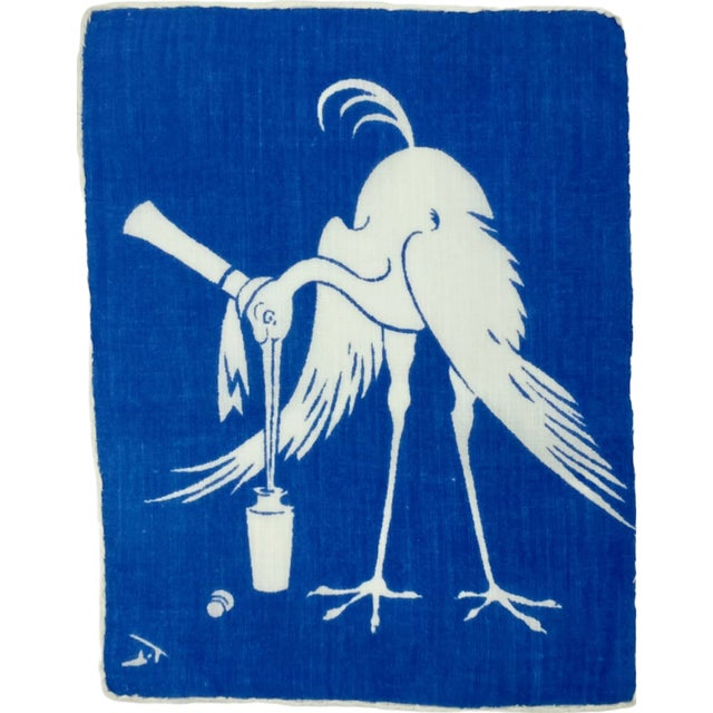 Blue Pair Tom Lamb Blue Stork Pelican Cocktail Napkins Art Deco Barware For Sale - Image 8 of 9