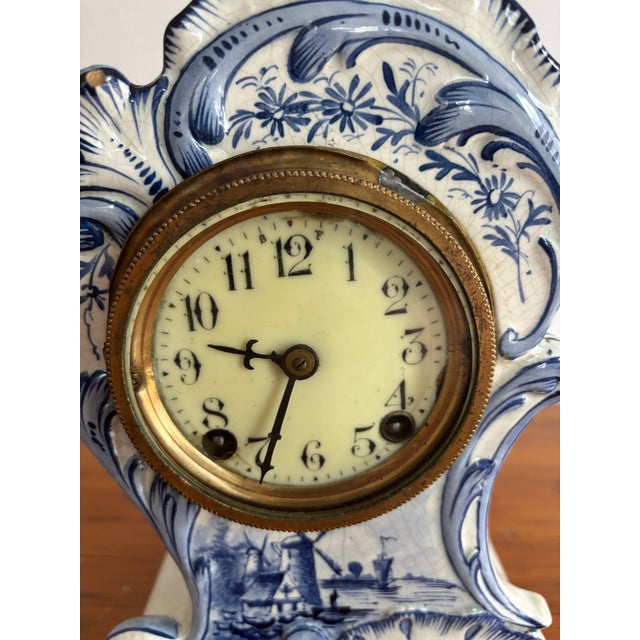 1890s French Rococo Delft Mantle Clock For Sale - Image 13 of 16