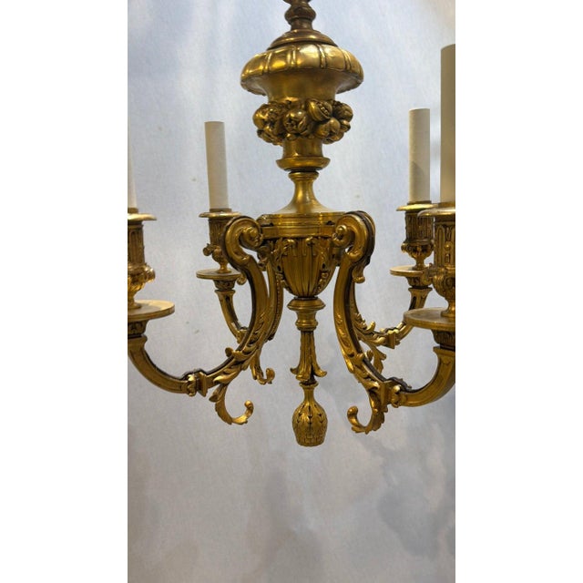 Baroque 1900s Gilt Bronze Flowers Chandelier 4 Lights For Sale - Image 3 of 7