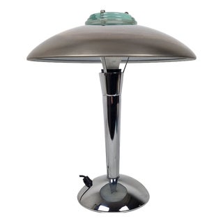 Vintage Space Age Chrome & Glass Table Lamp, 1980s For Sale