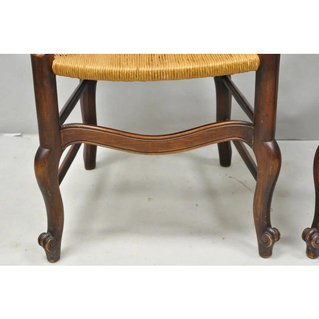 Early 20th Century Antique William & Mary Style Carved Walnut Rose Rush Seat Side Chairs - A Pair For Sale - Image 5 of 11