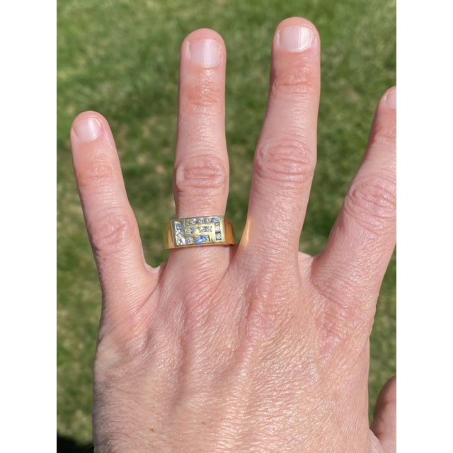 Contemporary Gentlemen's 18K Geometric Channel Set Diamond Ring For Sale - Image 3 of 11