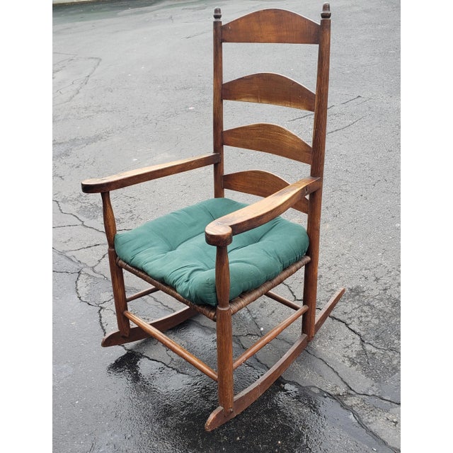 Early American Walnut Ladder Back Rocking Chair With Double Sided Split