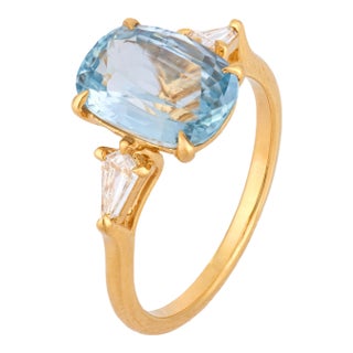 Gia 3.57 Carat Sapphire Diamond 18k Yellow Gold Ring, Size 6.5 For Sale