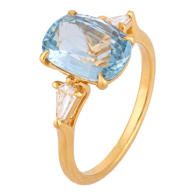 Gia 3.57 Carat Sapphire Diamond 18k Yellow Gold Ring, Size 6.5 For Sale