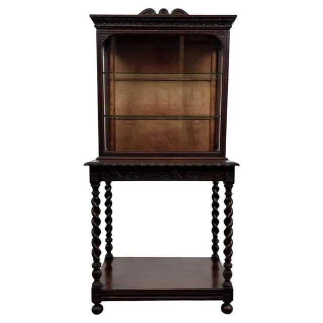 Antique English Carved Oak Cabinet with Barley Twist Legs For Sale - Image 12 of 12