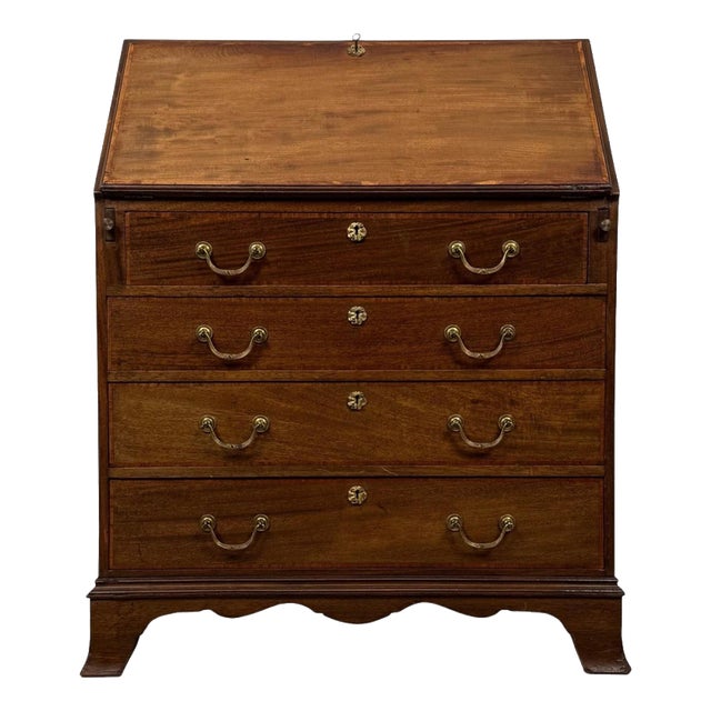 Early 20th Century English Cross-Banded Mahogany Bureau For Sale