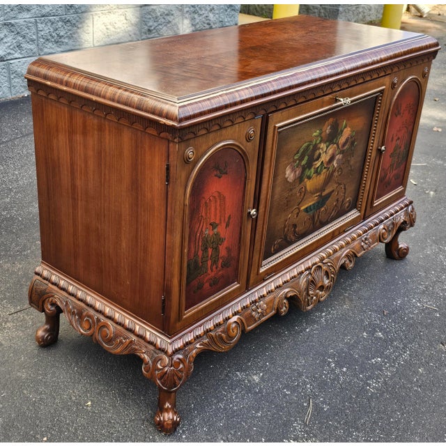 19th Century Refinished Vernis Martin Chinoiserie Decorated Carved Mahogany Side Cabinet Buffet For Sale - Image 4 of 9