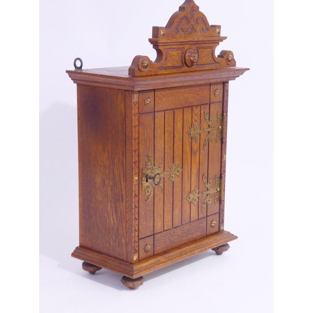 Vintage Wooden Wall Cabinet with Ornate Brass Hinges and Lion Head, 1940s For Sale - Image 6 of 11