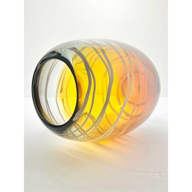 Glass Viterra Gallery Collection Ombré Amber Smokey Gray Barrel Shaped Art Glass Vase For Sale - Image 7 of 10