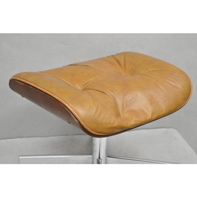 Wood Vintage Selig Mid Century Modern Eames Style Chrome Walnut Footstool Ottoman For Sale - Image 7 of 15