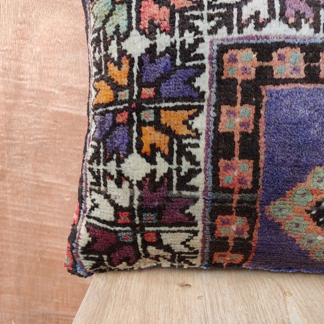 16×16 Vintage Turkish Rug Pillow – Handmade Boho Decorative Sofa Cushion For Sale - Image 6 of 11