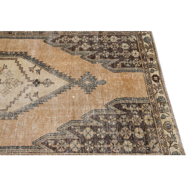 1960s Vintage Persian Distressed Handmade Tribal Tan Wool Rug For Sale In New York - Image 6 of 7