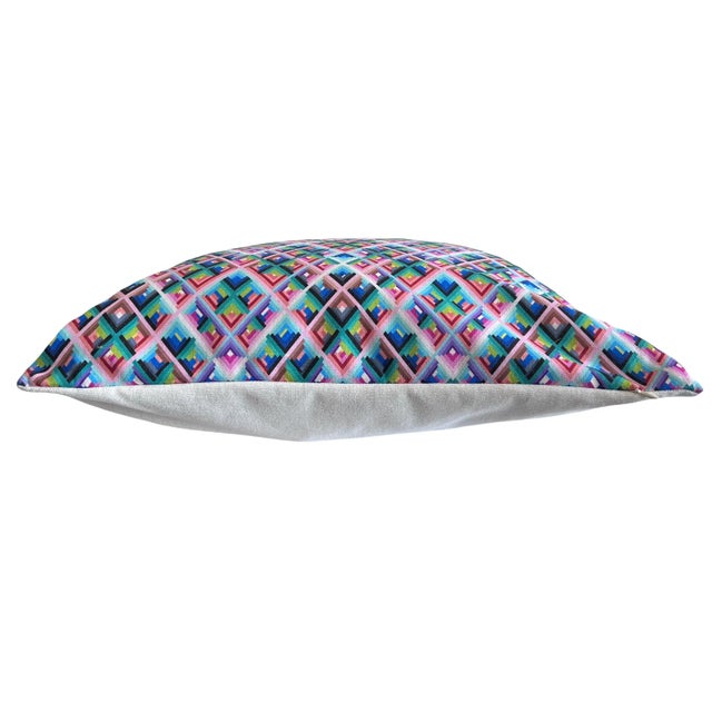 This exquisite Modern Miami Colorful Diamond Flame Stitch Pillow Cover measures 21” X 21” and is designed by Christi...