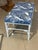 Vintage Pair Faux Bamboo Metal Benches Ottomans Stools Blue & White Palms For Sale In West Palm - Image 6 of 12