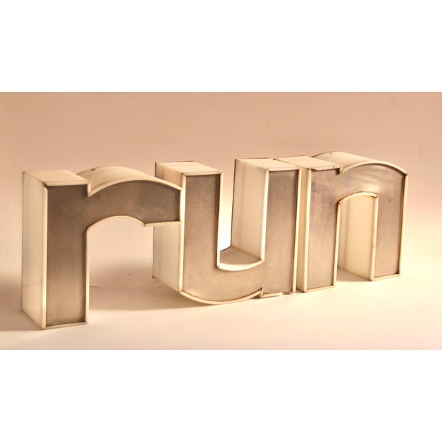 Vintage decorative illuminated letters with a chrome front and white acrylic glass and metal. Fluorescent tubes replaced...