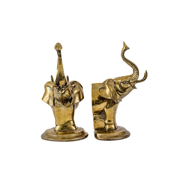 Rare Vintage Mid-Century Hollywood Regency Brass Elephant Bookends (12") These bookends are highly emblematic of the...