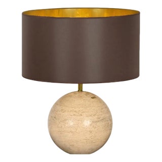 Huge Spherical Travertine and Brass Table Lamp, Italy, 1973 For Sale
